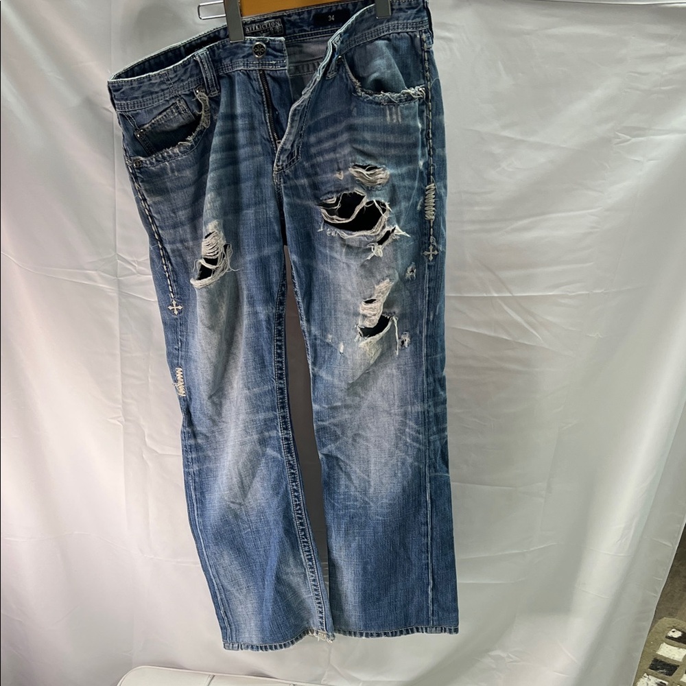 Affliction Relaxed Fit Distressed Blue Jeans